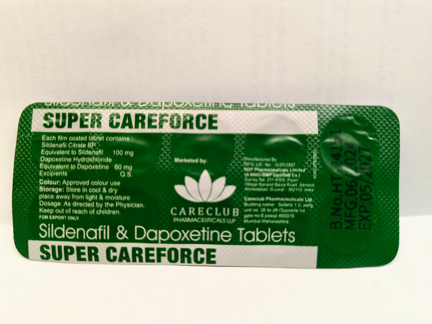 SUPER CAREFORCE 160 Mg (100 Mg Sildenafil + 60 Mg Dapoxetine) 1 blister 10 pillole