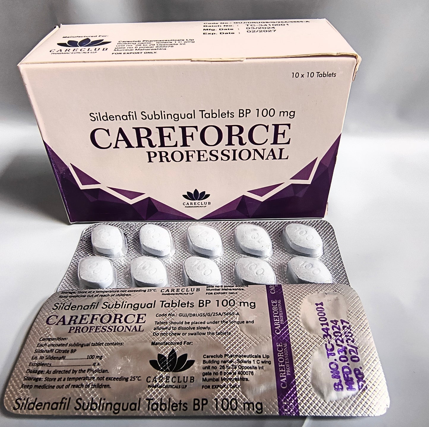 CAREFORCE PROFESSIONAL BP 100 mg Sublinguale (Sildenafil equivalente viagra) 1 blister 10 pillole (scadenza 02/2027)