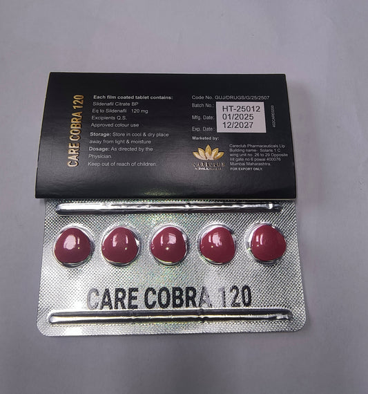 CARE COBRA 120 mg (Sildenafil) generico equivalente al Viagra, 1 blister 5 pillole (scadenza 12/2027)