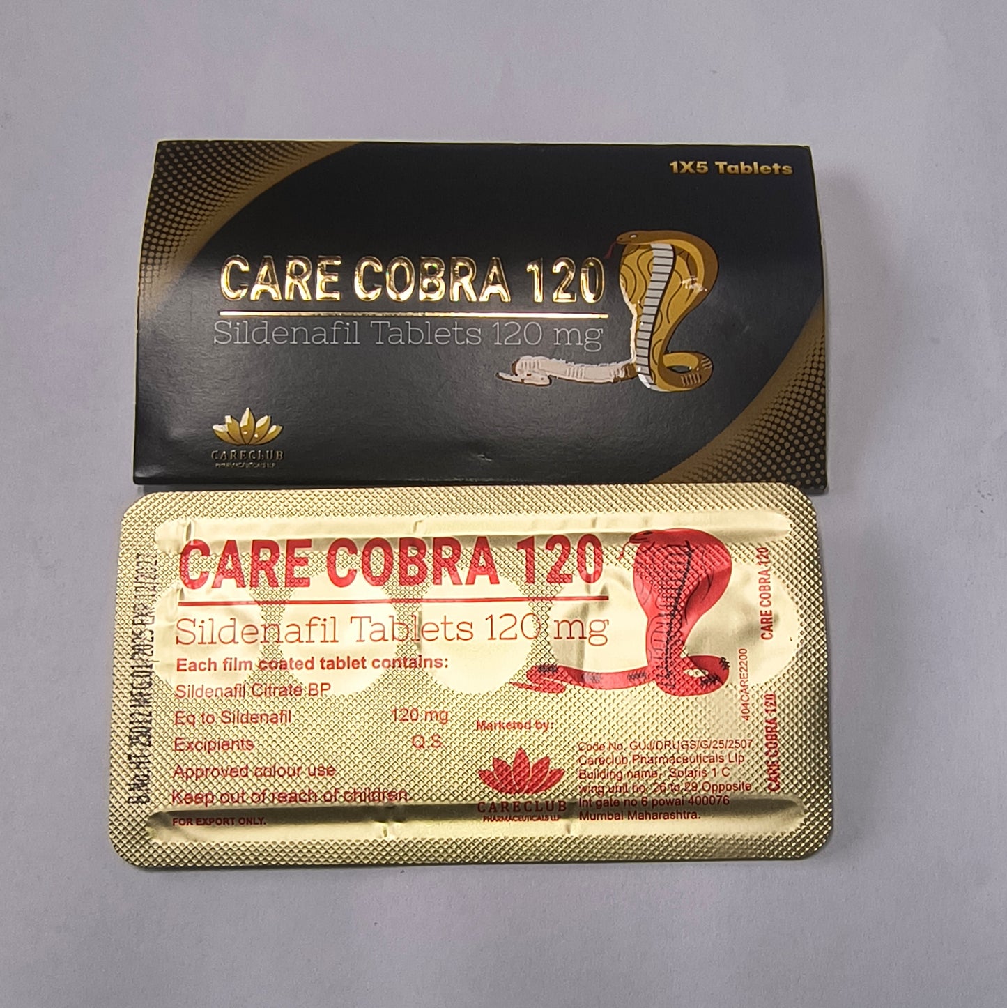 CARE COBRA 120 mg (Sildenafil) generico equivalente al Viagra, 1 blister 5 pillole (scadenza 12/2027)