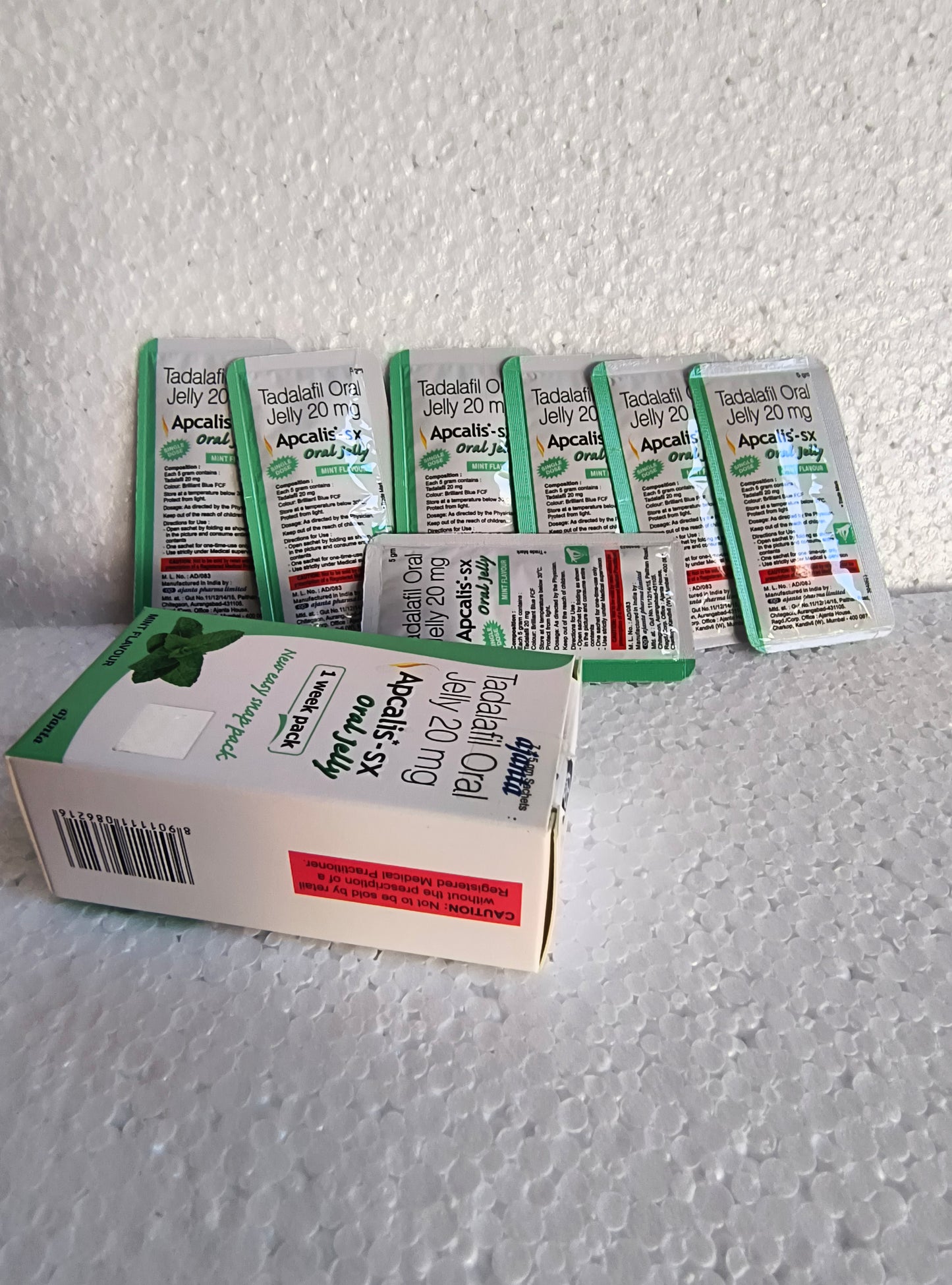 APCALIS MINT-SX 20 mg ORAL JELLY AJANTA (Tadalafil equivalente del cialis) 1 scatola da 7 bustine  SCAD. 04/28