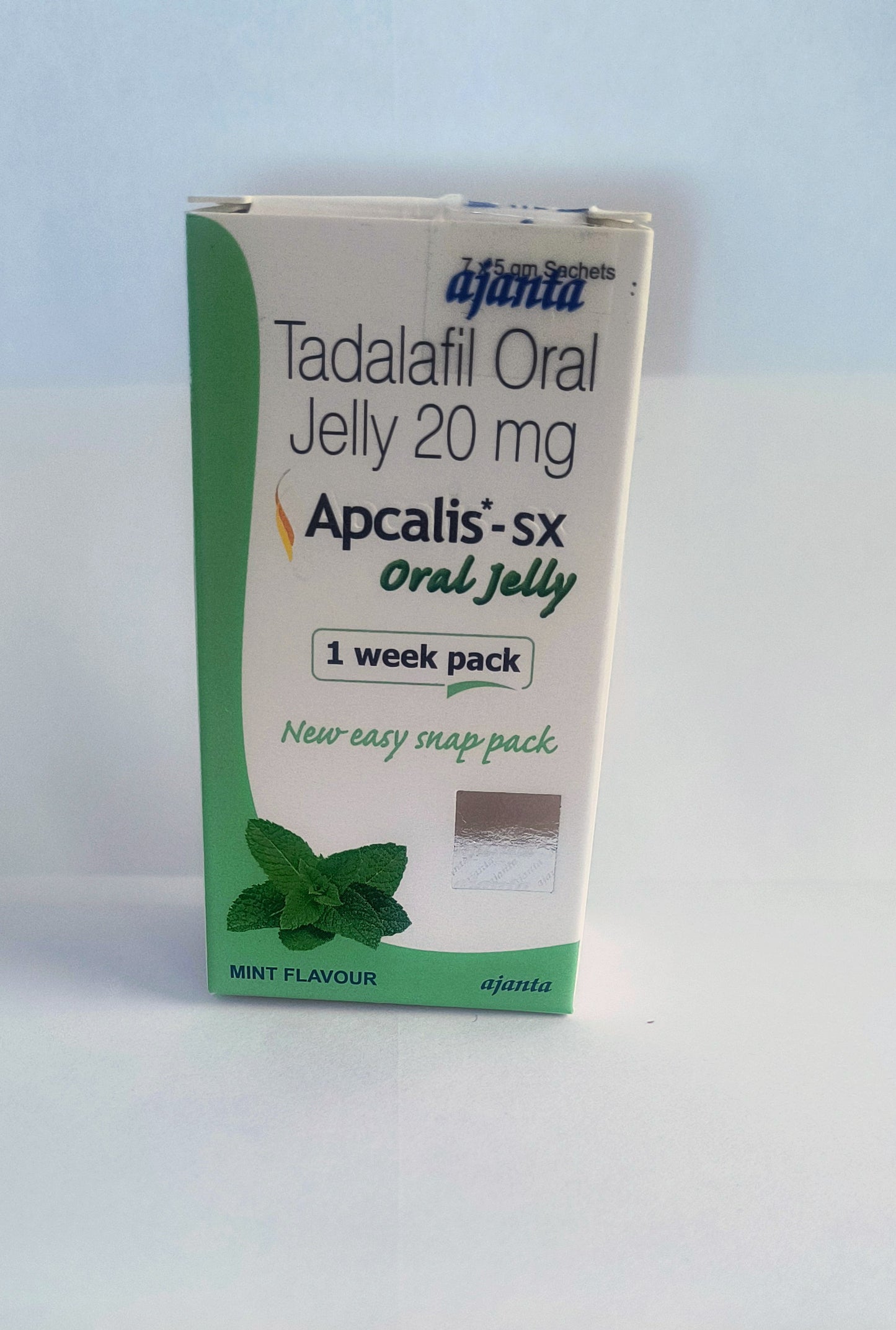 APCALIS MINT-SX 20 mg ORAL JELLY AJANTA (Tadalafil equivalente del cialis) 1 scatola da 7 bustine  SCAD. 04/28